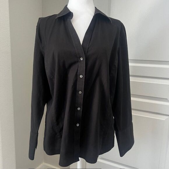 Talbots Black Wrinkle Resistant Work Wear Office Top Blouse Cotton Slimming Plus - Picture 1 of 7